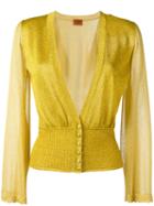 Missoni - Sheer Sleeve Buttoned Cardigan - Women - Polyester/cupro/viscose - 40, Grey, Polyester/cupro/viscose