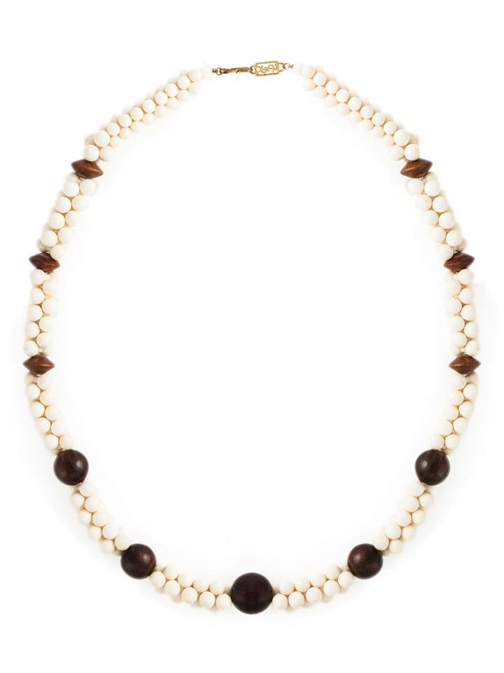 Yves Saint Laurent Vintage Bead Long Sautoir Necklace, Women's, White