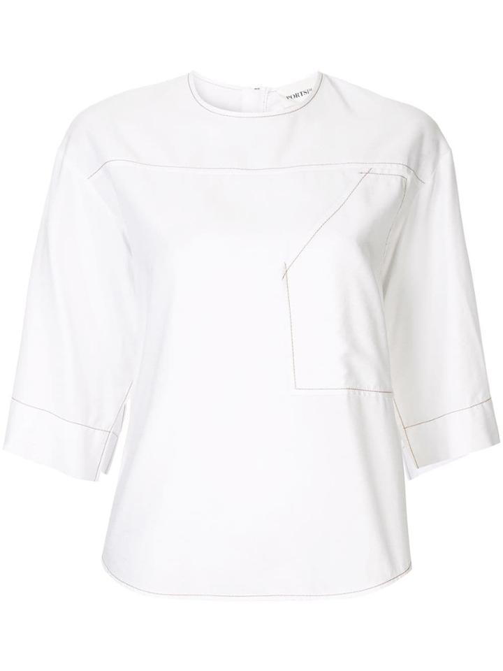 Ports Pure Contrast Stitching Top - White