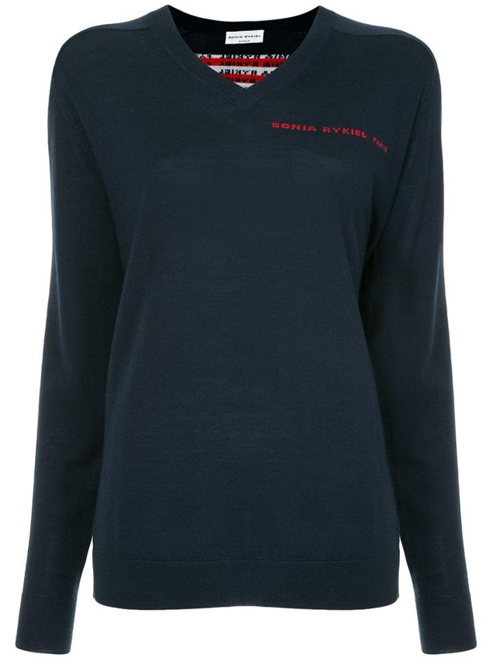 Sonia Rykiel Logo Back V-neck Sweater - Blue