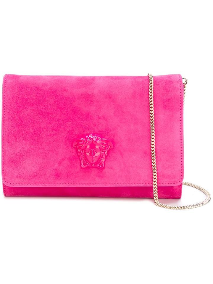 Versace 'palazzo Medusa' Patent Foldover Clutch, Women's, Pink/purple, Suede