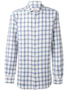 Kiton Checked Shirt, Men's, Size: 41, Blue, Cotton/linen/flax