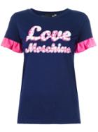 Love Moschino Neon Print T-shirt, Women's, Size: 38, Blue, Cotton