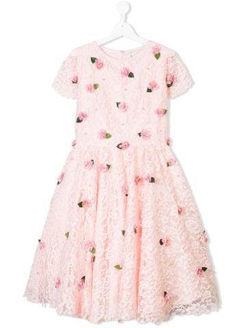 Lesy Flower Applique Dress - Pink