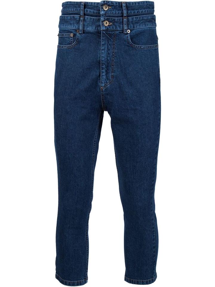 Y / Project Stacked Cropped Jeans, Men's, Size: Large, Blue, Cotton/spandex/elastane