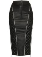 Marine Serre High Waisted Quilted Leather Midi Skirt - Black