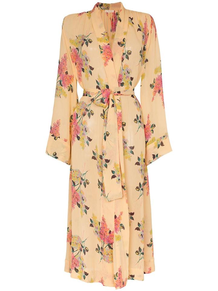 By Timo Lilacs Floral Belted Midi Dress - Yellow