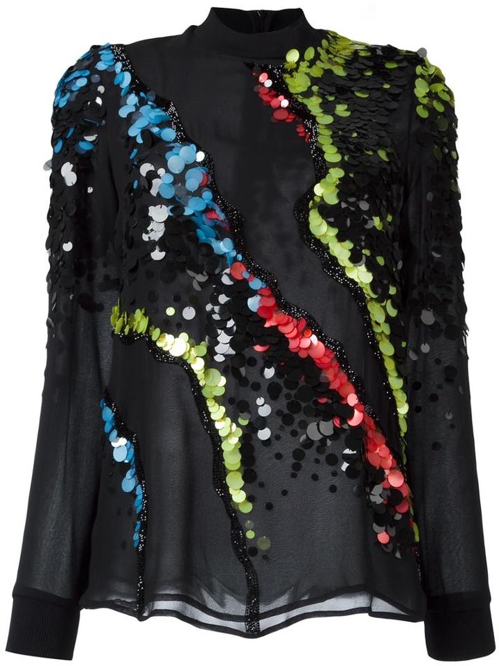 Versace 'jagged Baroque' Sequin Detail Blouse, Women's, Size: 40, Black, Silk/viscose/spandex/elastane