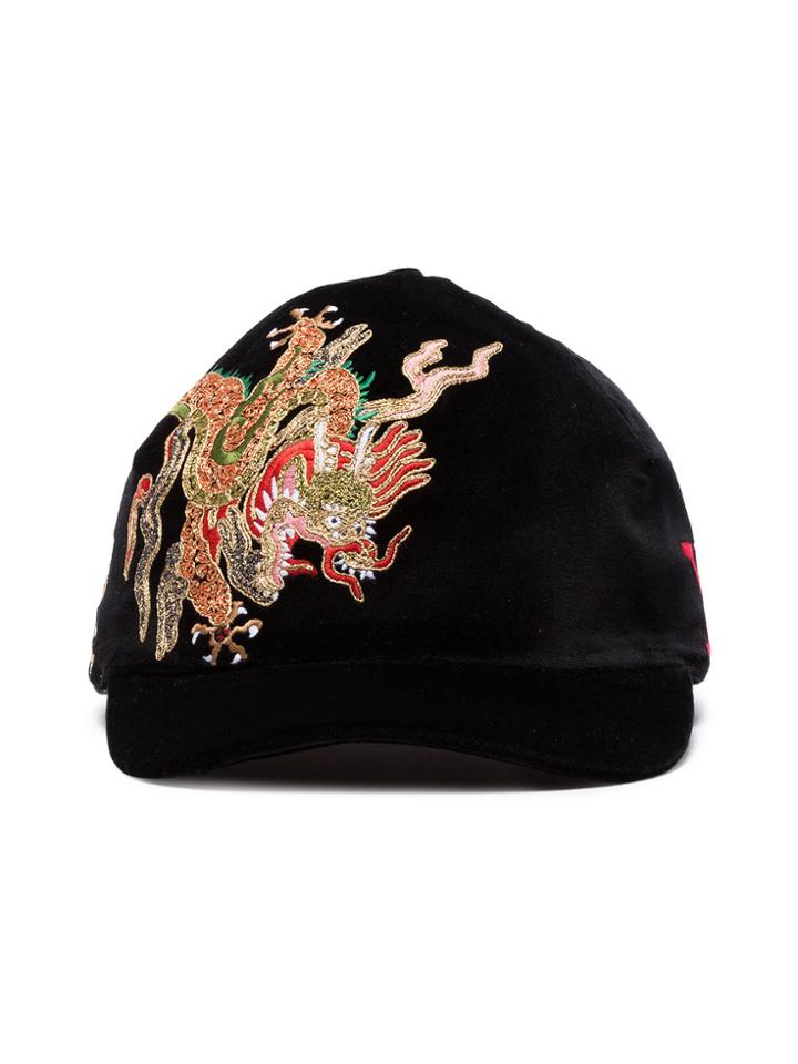 Gucci Dragon Embroidered Velvet Cap - Black