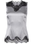 Dolce & Gabbana Lace Insert Top, Women's, Size: 44, Grey, Silk/cotton/polyamide/spandex/elastane