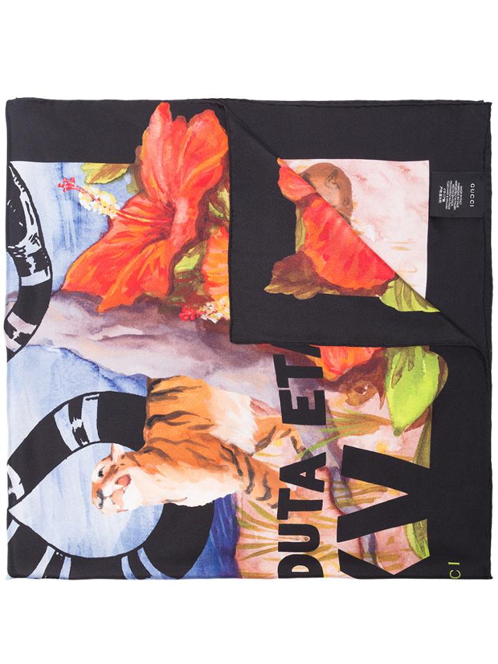 Gucci Guccify Hawaiian Print Silk Scarf - Black