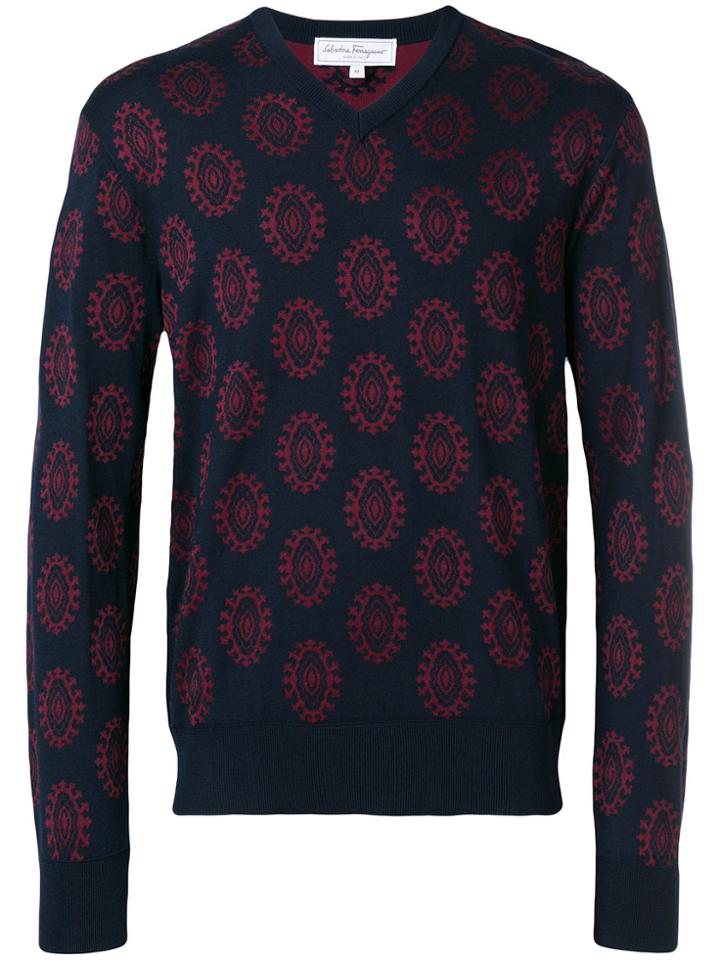 Salvatore Ferragamo Patterned V-neck Jumper - Blue