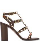 Valentino Garavani Rockstud Rolling Sandals, Women's, Size: 36, Brown, Calf Leather/leather/metal