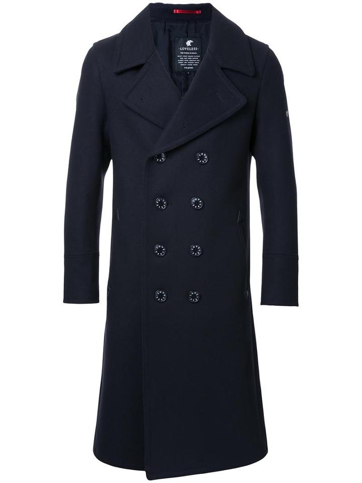 Loveless Notched Lapel Double-breasted Coat, Men's, Size: 3, Black, Lambs Wool/nylon