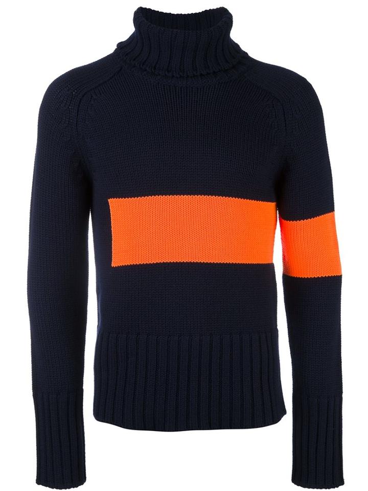 Wooster + Lardini Striped Jumper, Men's, Size: Large, Blue, Nylon/wool