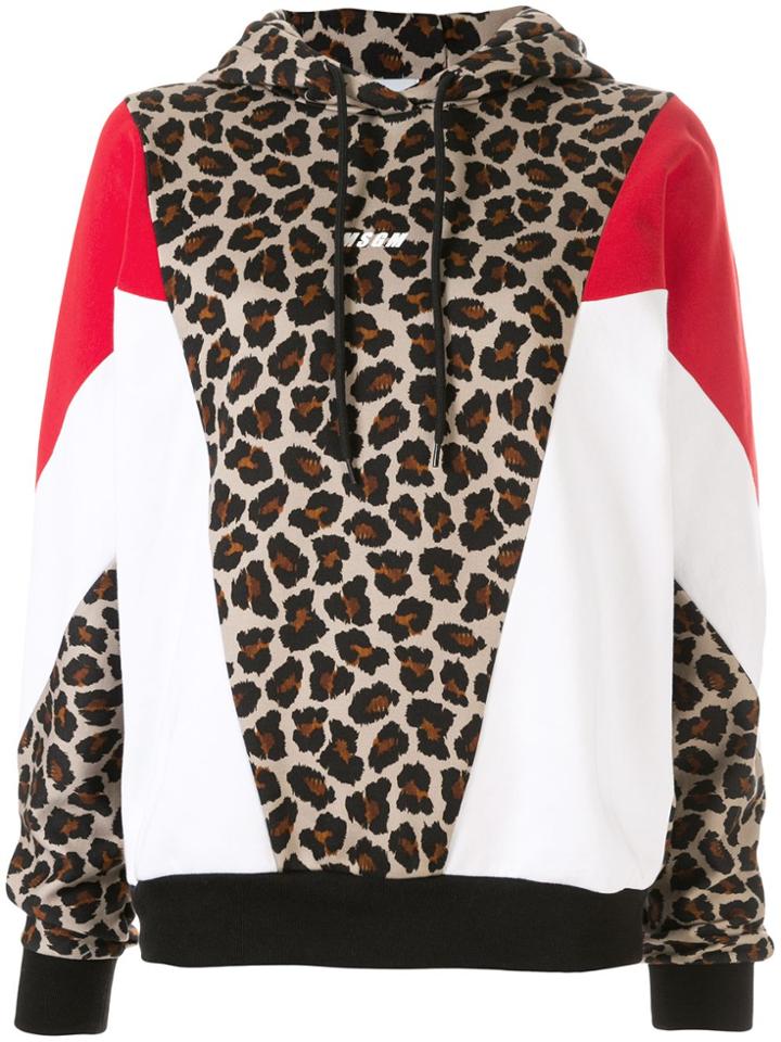 Msgm Leopard Print Panelled Hoodie - Brown