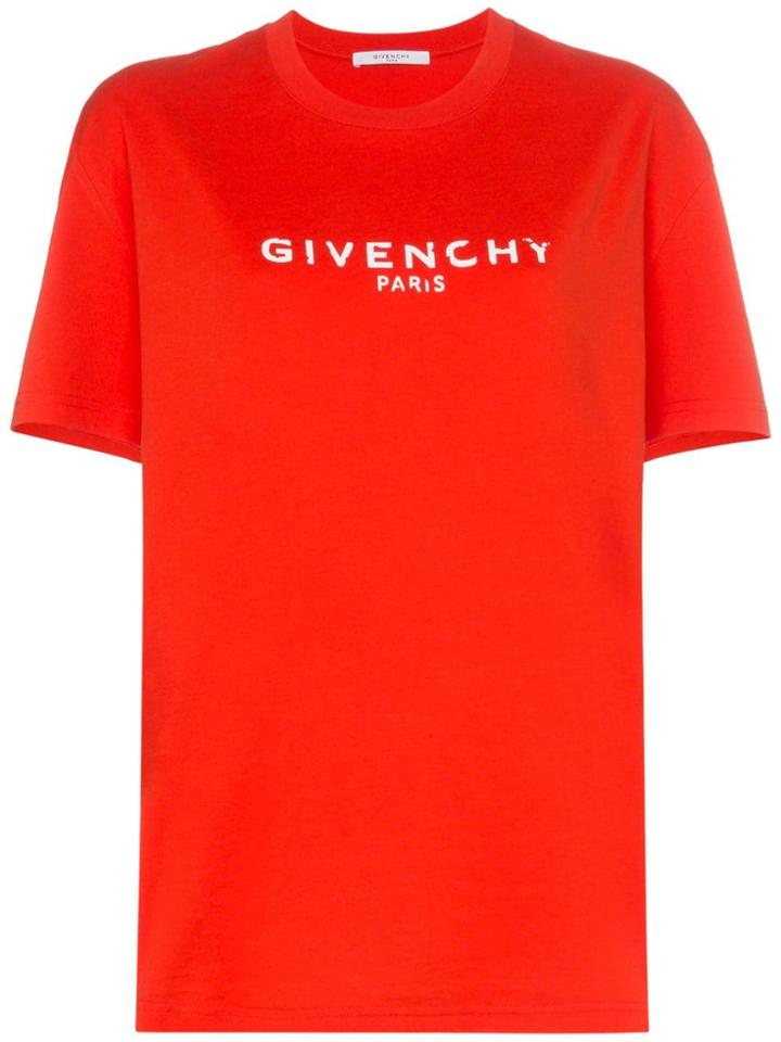 Givenchy Logo Print Regular Fit Cotton T Shirt - Red
