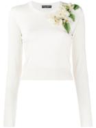 Dolce & Gabbana Floral Appliqué Sweater - White