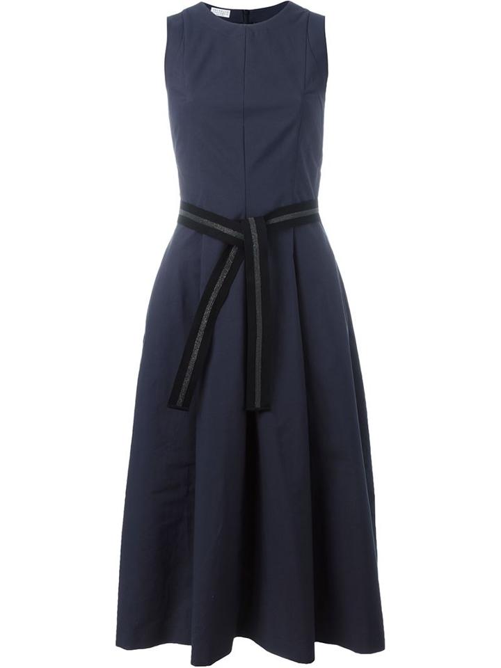 Brunello Cucinelli Belted Panel Dress, Women's, Size: M, Blue, Acetate/polyester/cotton