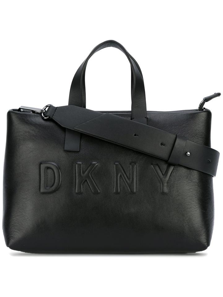 Dkny Debossed Logo Shoulder Bag, Women's, Black, Leather