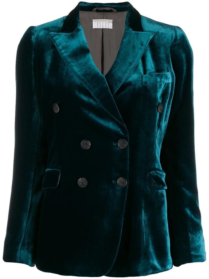 Kiltie Fitted Velvet Blazer - Green