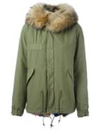 Mr & Mrs Italy Fox And Raccoon Fur Lined Jacket, Women's, Size: Medium, Green, Fox Fur/polyester/acetate/lamb Skin