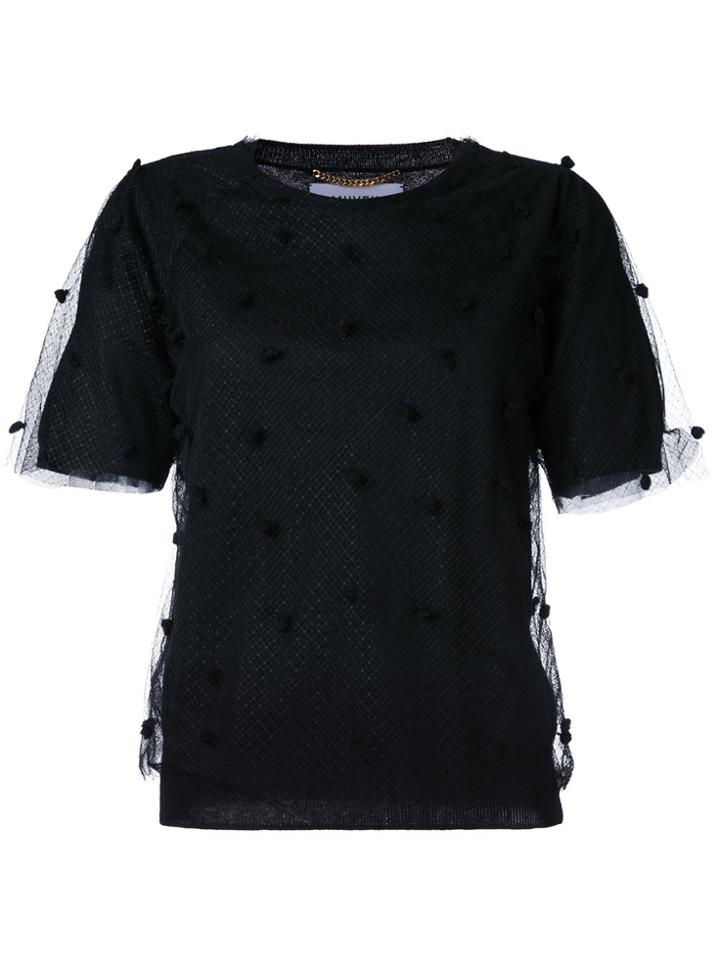Muveil Mesh Pom Pom Top - Black