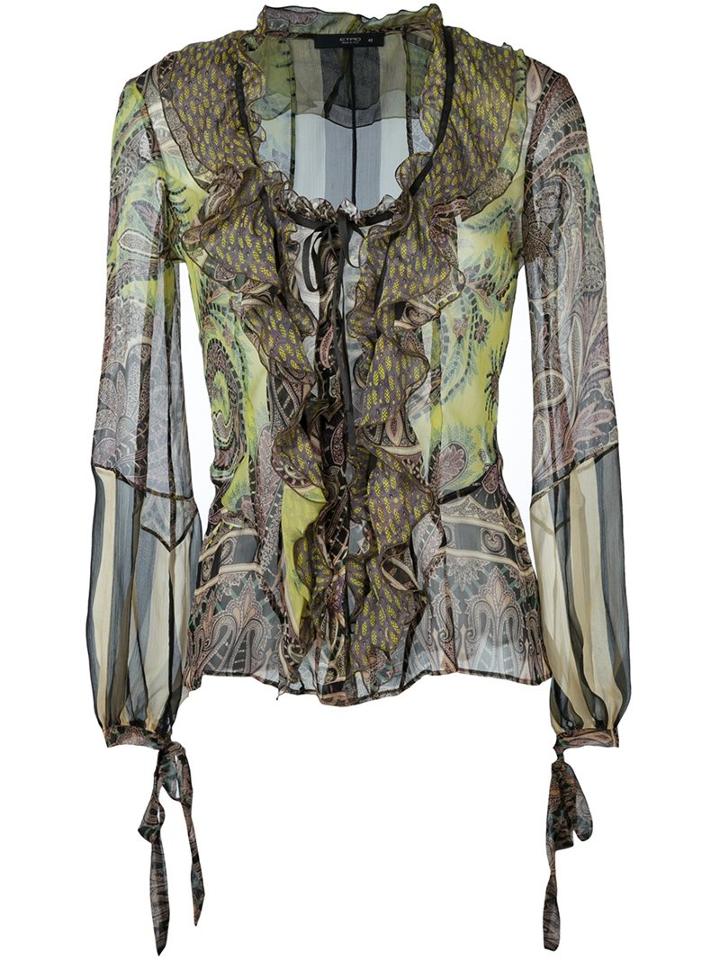 Etro Ruffled Blouse, Women's, Size: 46, Green, Silk