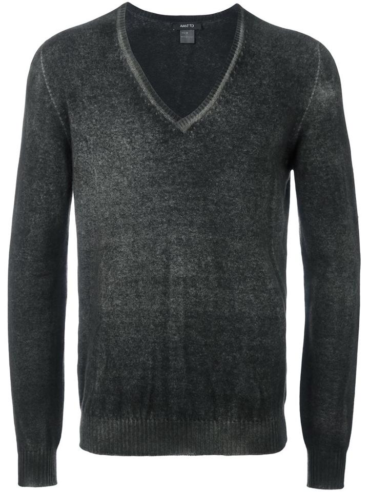 Avant Toi Ribbed V-neck Jumper, Men's, Size: Xl, Green, Cashmere