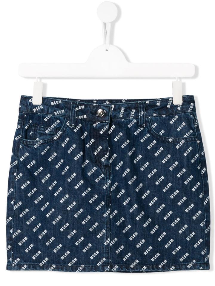 Msgm Kids Teen Logo Print Skirt - Blue