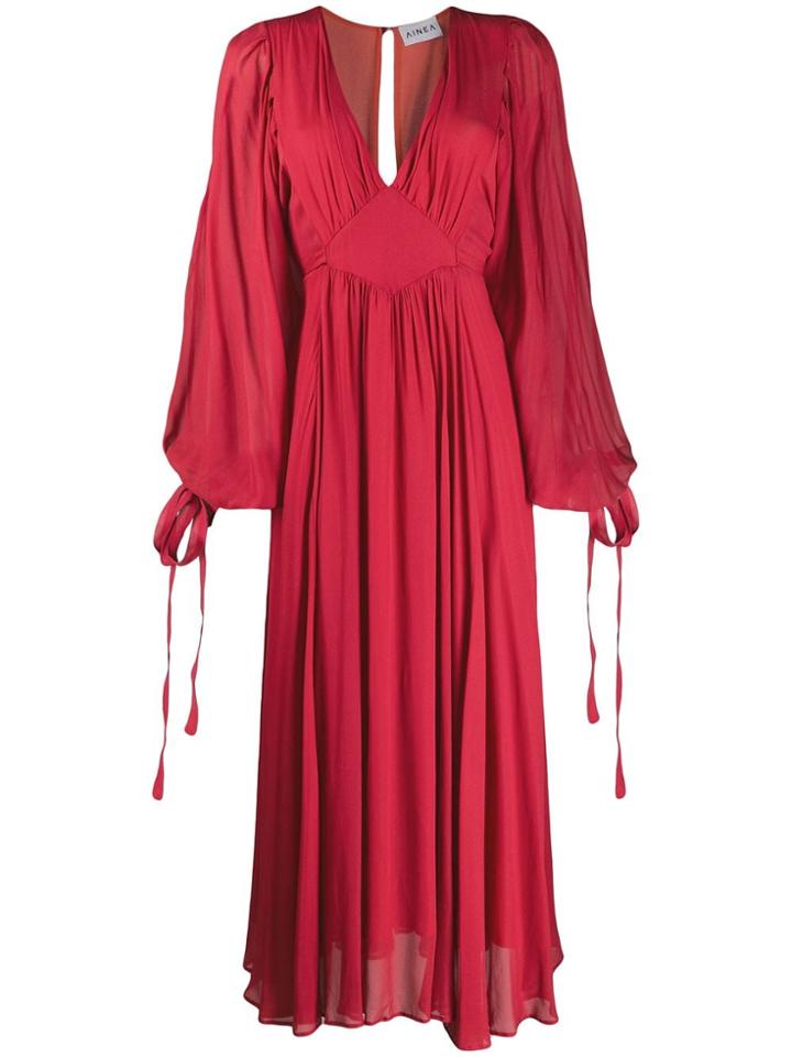 Ainea Sleeve Tie-fastening Maxi Dress - Red