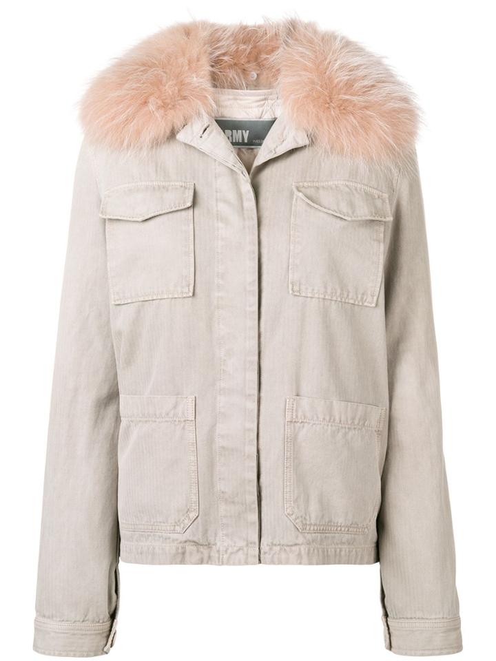 Yves Salomon Army Fur Trimmed Field Jacket - Nude & Neutrals