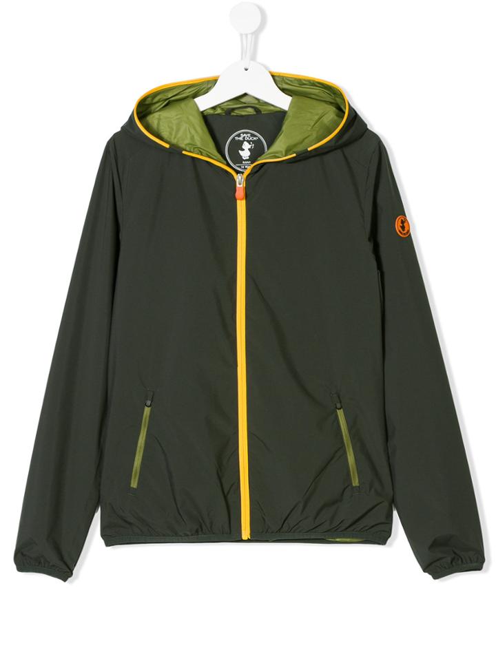Save The Duck Kids Contrast Zipped Coat - Green