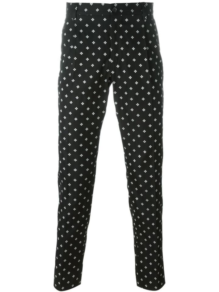 Dolce & Gabbana Floral Print Tailored Trousers, Men's, Size: 48, Black, Silk/cotton/polyester