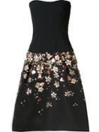 Monique Lhuillier Flounce Floral Skirt Dress, Women's, Size: 6, Black, Silk