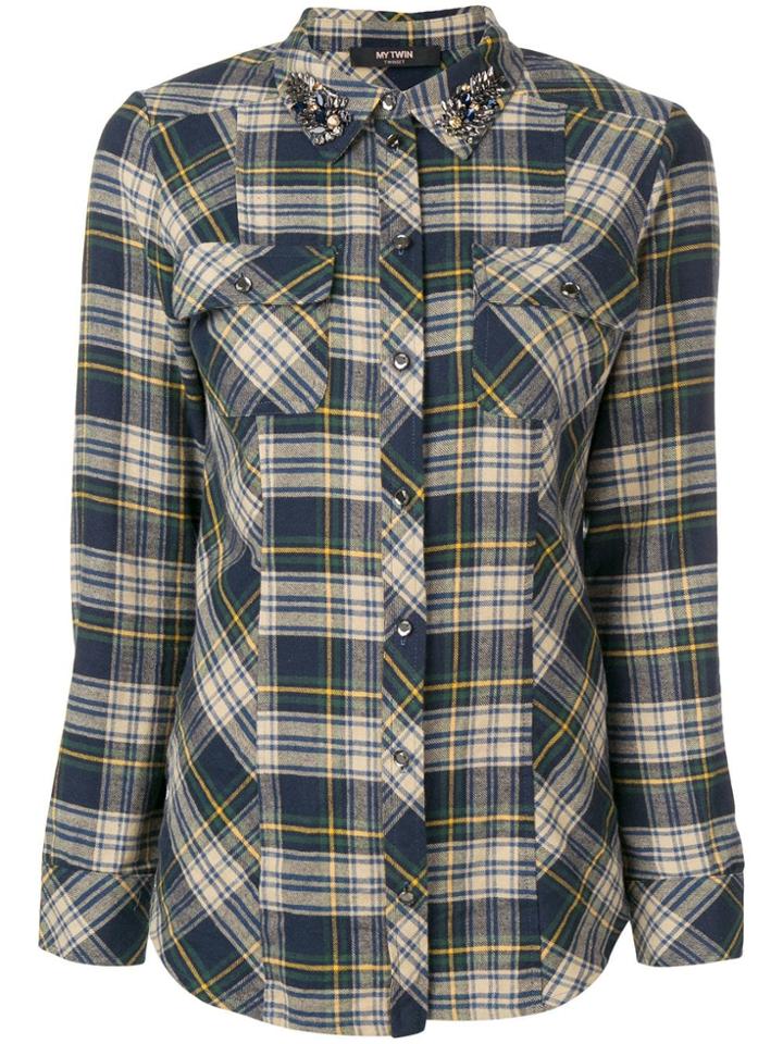 Twin-set Embellished Collar Plaid Shirt - Green