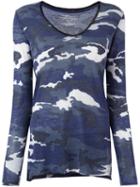 Majestic Filatures Camouflage Scoop Neck Jumper, Women's, Size: 3, Blue, Cotton/linen/flax/polyamide/tencel