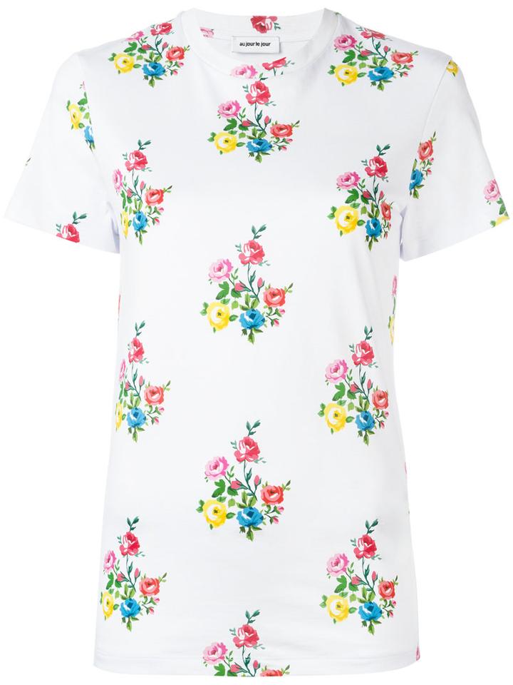 Au Jour Le Jour Floral Print T-shirt, Women's, Size: 42, White, Cotton