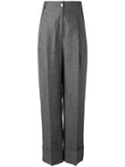 Boglioli - High Waisted Trousers - Women - Silk/linen/flax - 38, Grey, Silk/linen/flax