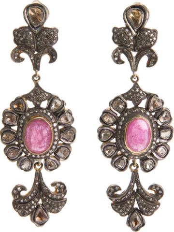 Petralux Rubellite And Diamond Baroque Earrings
