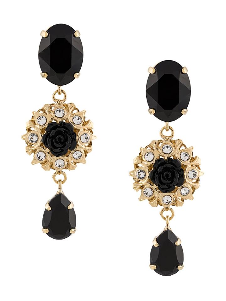 Dolce & Gabbana Embellished Rose Pendant Earrings - Gold