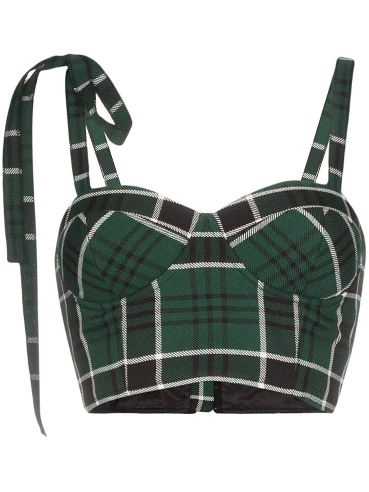 Rosie Assoulin Check Pattern Bustier Top - Green