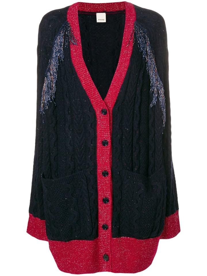 Pinko Fringed Lurex V-neck Cardigan - Blue