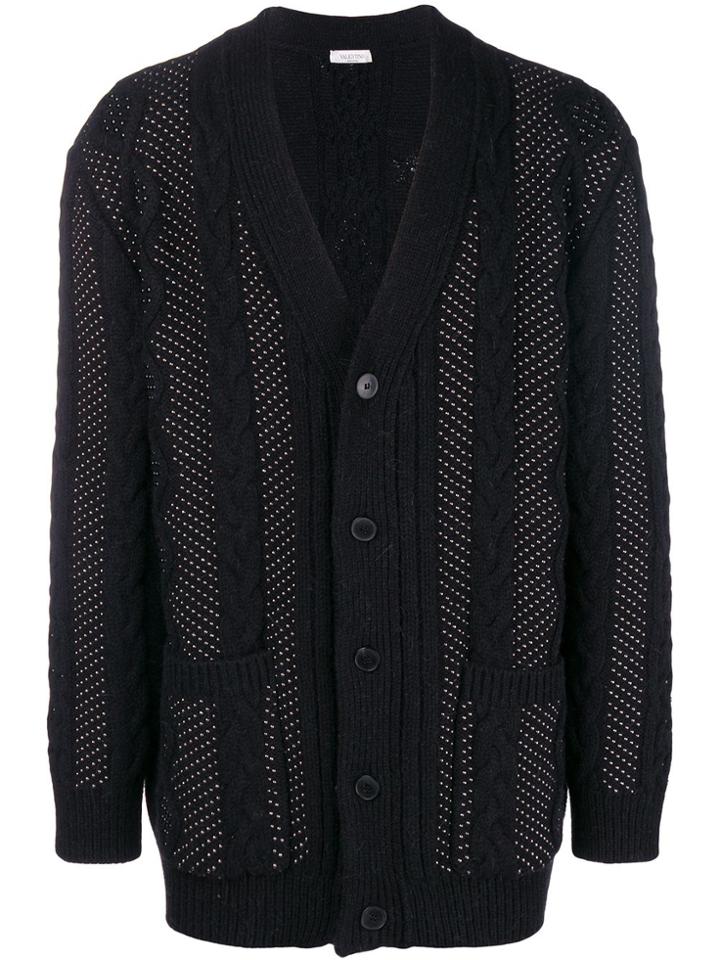 Valentino Microstud Cable Knit Cardigan - Black