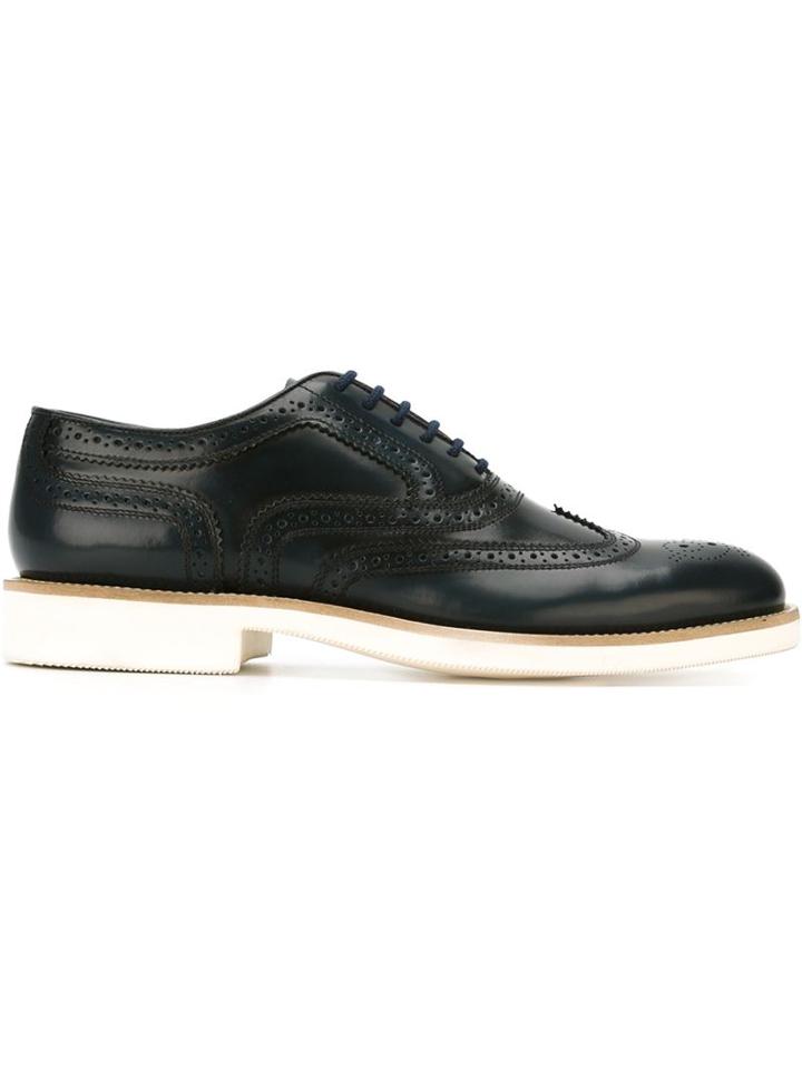 Doucal S Contrasting Sole Brogues, Men's, Size: 42.5, Blue, Rubber/leather