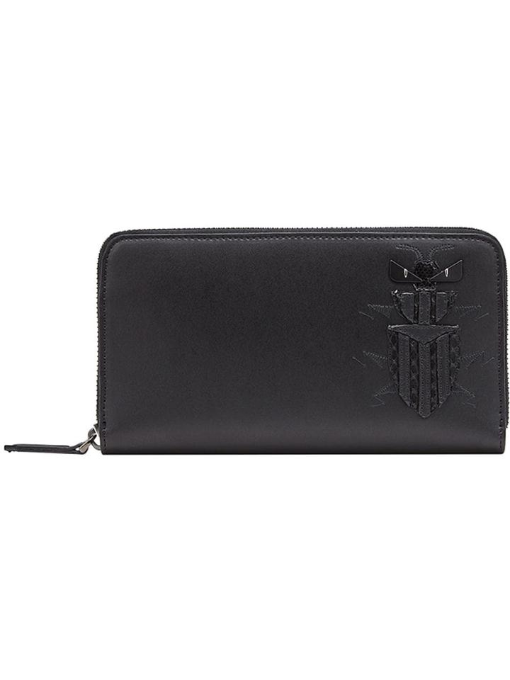 Fendi Embroidered Zip-around Wallet - Black