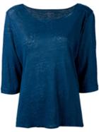 Majestic Filatures Cropped Sleeve T-shirt, Women's, Size: Ii, Blue, Linen/flax