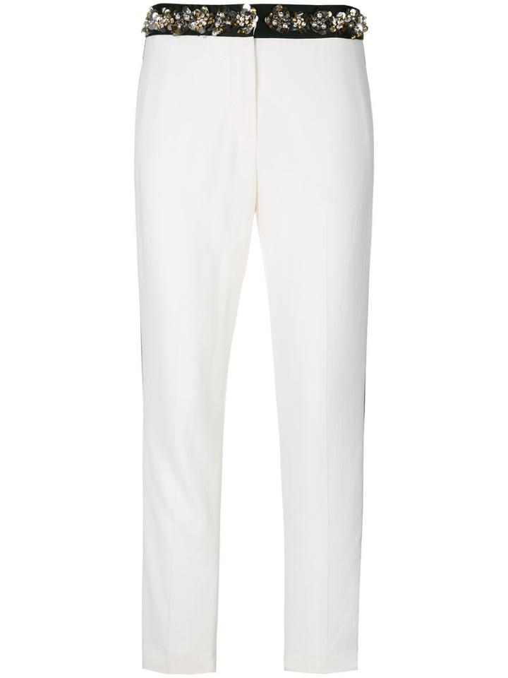 Msgm - Cropped Embellished Trousers - Women - Polyester/acetate/viscose - 42, White, Polyester/acetate/viscose