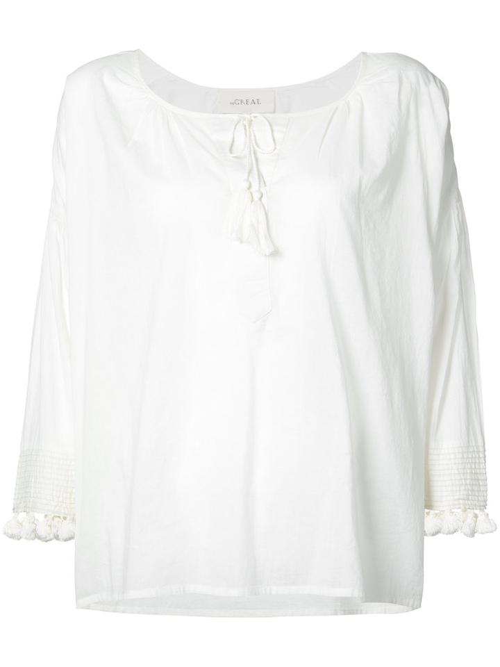 The Great - Pom Pom Detail Blouse - Women - Cotton - 1, White, Cotton