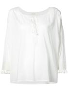 The Great - Pom Pom Detail Blouse - Women - Cotton - 1, White, Cotton